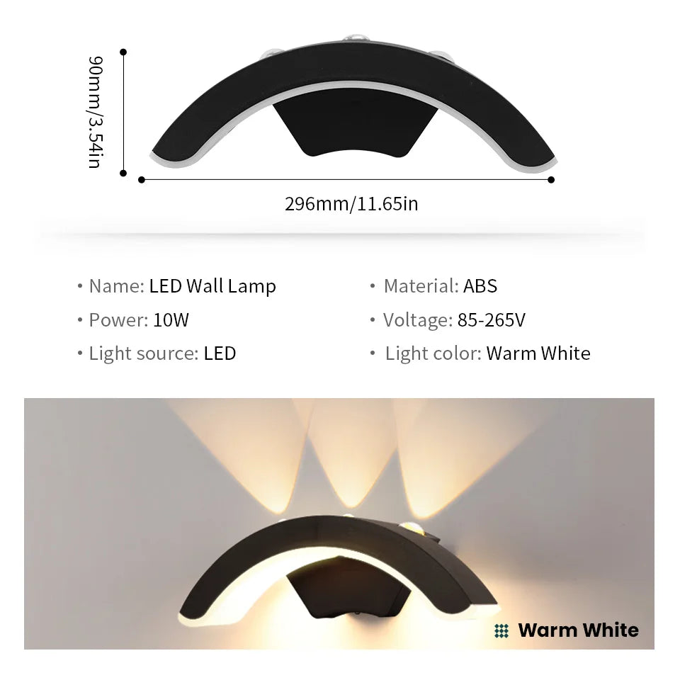 IP66 Waterproof 10W LED Outdoor Wall Sconce - Warm White Garden Balcony Exterior Light AC 85-265V