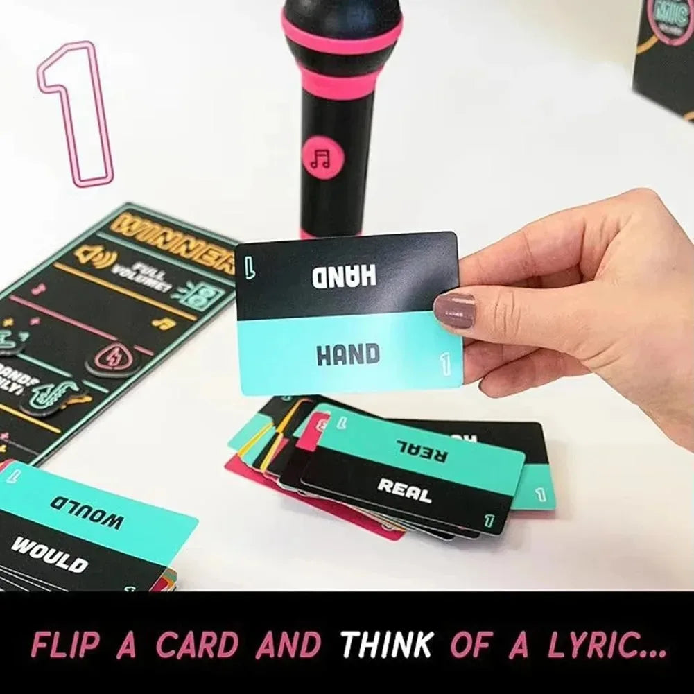 Grab The Mic Karaoke Party Game – 2–10 Players, 125 Lyric Cards & Foam Microphone, Family Birthday Party Game