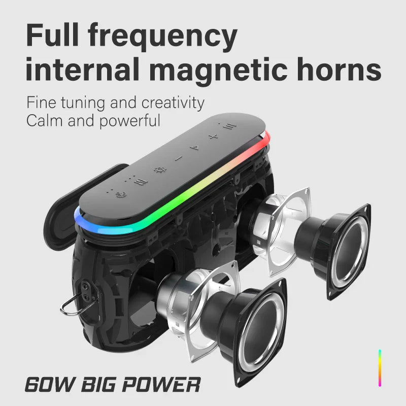 Bluetooth 5.3 Portable Speaker 60W Deep Bass IPX7 6600mAh Power Bank Wireless Subwoofer for Outdoor Party & Camping