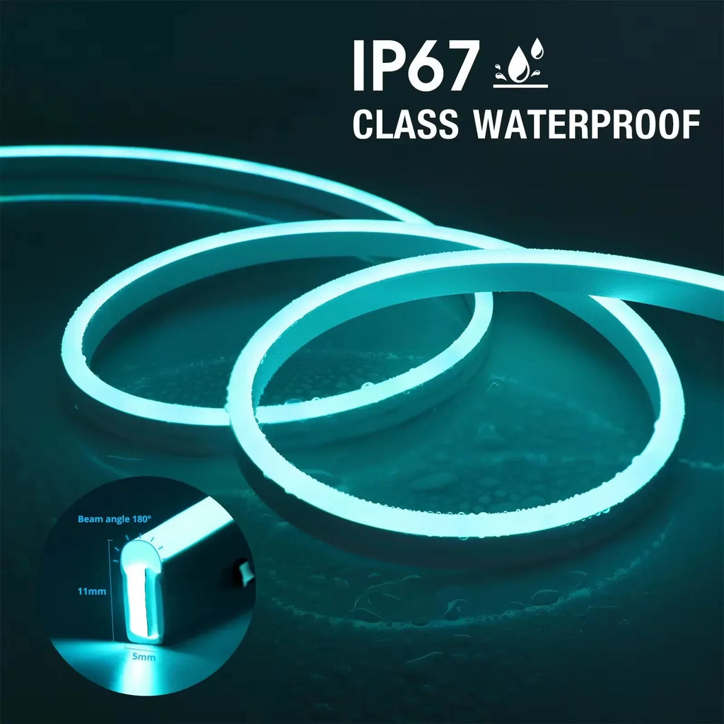 RGBIC Neon LED Strip Light 1/2/3/5M (3.3/6.6/9.8/16.4 ft) IP65 Waterproof USB Smart Rope Light App & Voice Control Music Sync