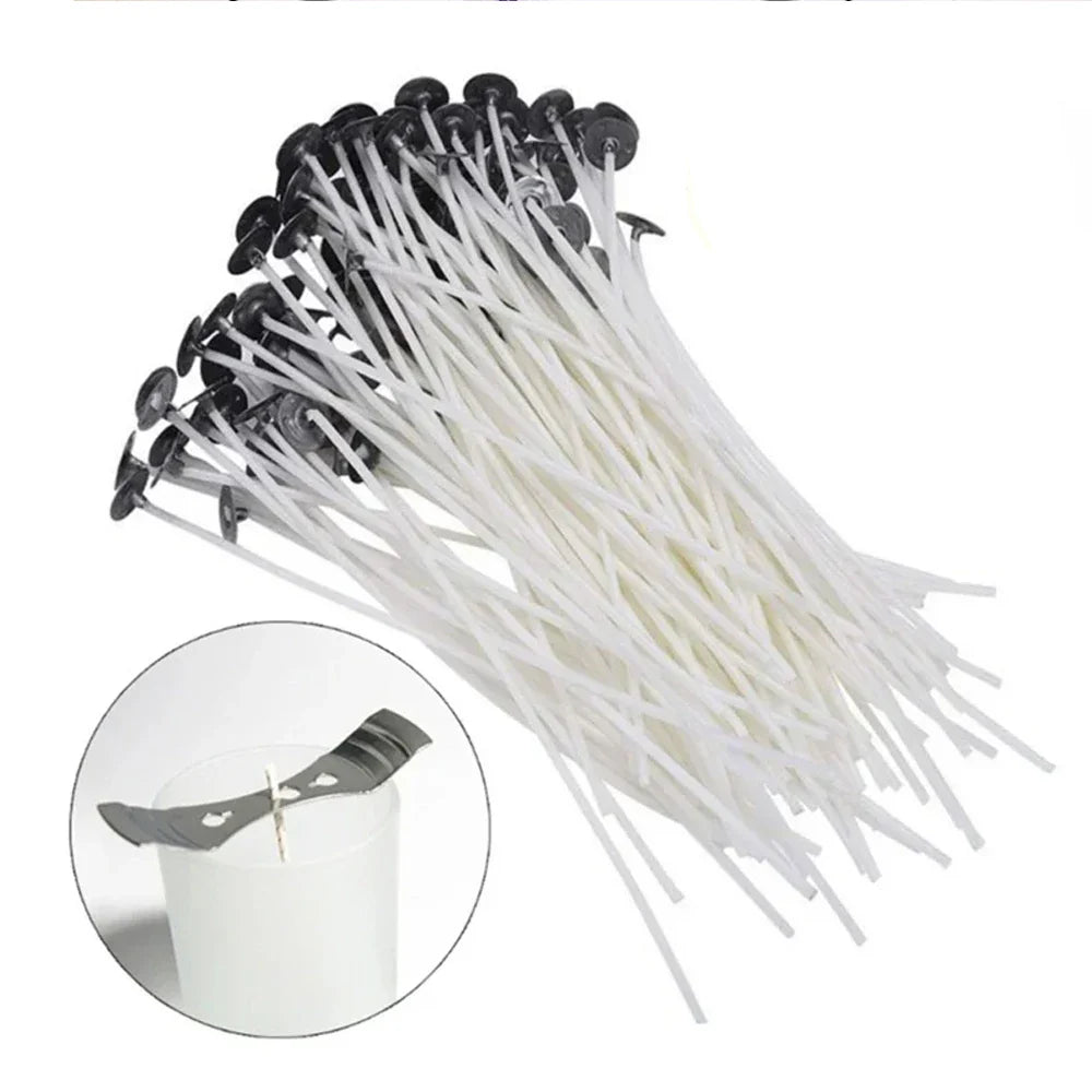Pure Cotton Candle Wicks 100-Pack with Metal Wick Brackets & Silicone Punch Awl DIY Candle Making Kit