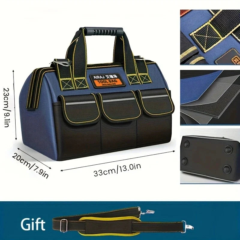 Heavy-Duty Electrician Tool Bag — Multi-Compartment Organizer with Wrench Storage & Reinforced Belt
