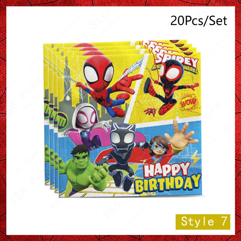 Spiderman Kids Birthday Party Supplies - Disposable Tableware Set with Plates, Cups, Napkins & Favor Bags