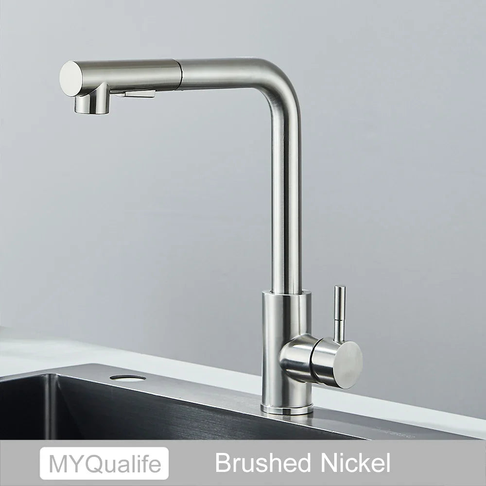Black Pull-Out Kitchen Faucet Retractable Spray Single-Handle Deck-Mounted Mixer Tap Hot & Cold