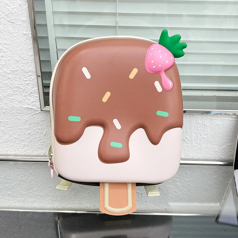 Ice Cream Shape Kids Backpack for Kindergarten - Cute Cartoon School Bag for Girls & Boys, Ages 4-6 (PVC, Zipper)