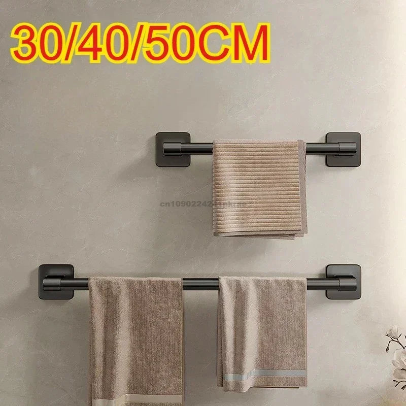Self-Adhesive No-Drill Bathroom Wall Towel Rack 20-24 in (50-60 cm) Aluminum Single Bar with Hooks