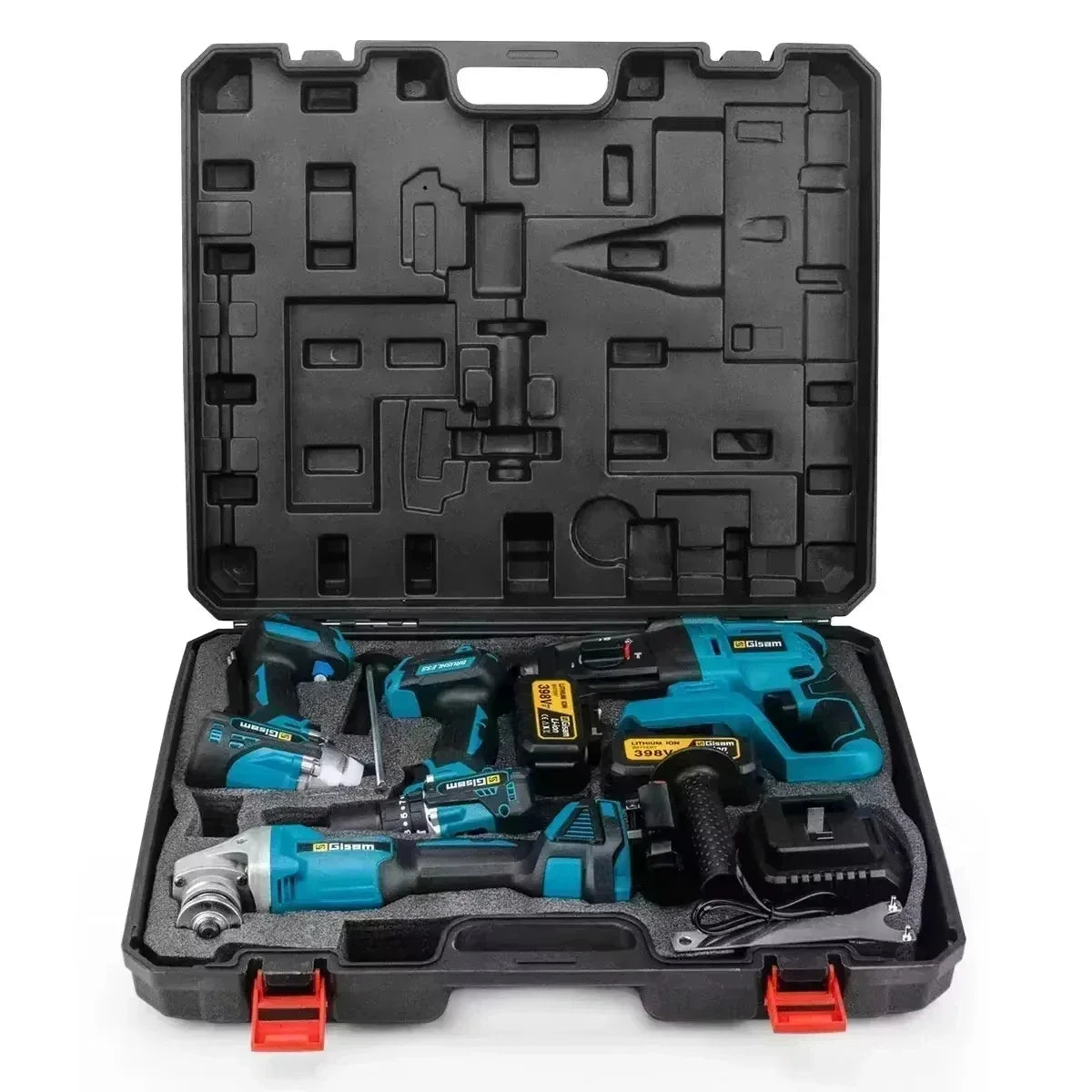 4-in-1 Brushless Cordless Power Tool Kit - Impact Wrench, Drill, Angle Grinder & Hammer - 18V Battery Pin Compatible