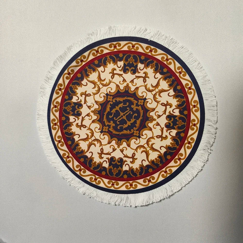 Woven Persian Flower Mouse Pad 9.1 x 7.1 in (23 x 18 cm) Non-Slip Rubber Desk Mat with Fringe — Retro Style