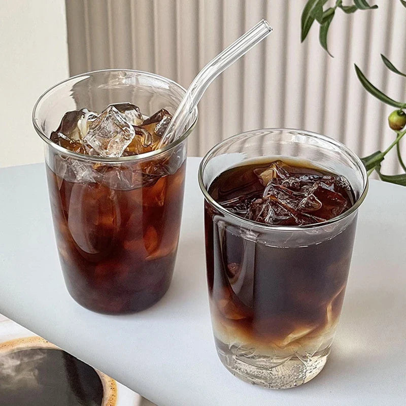 Aesthetic Borosilicate Glass Coffee Cups – Heat-Resistant Iced Coffee & Tea Glasses, 350ml (12oz) & 465ml (16oz)