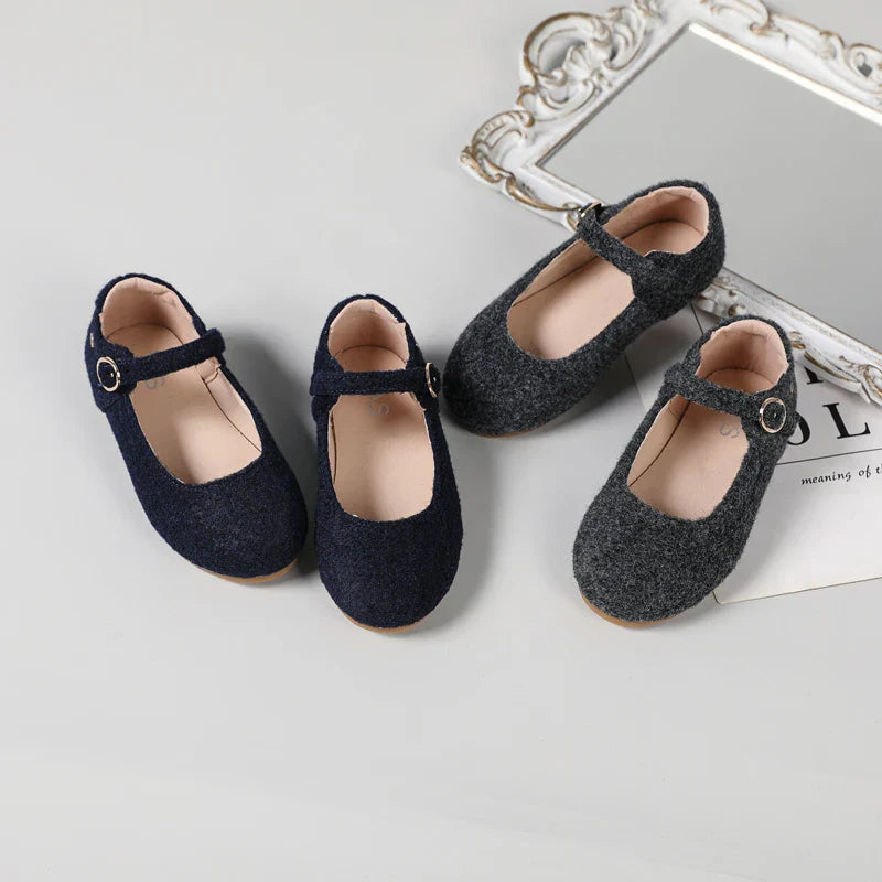 Kids Gray Slip-On Mary Jane Flats – Toddler & Children Oxford Platform Party Shoes (Size 21–37 • 13–22.5 cm / 5.12–8.86 in)