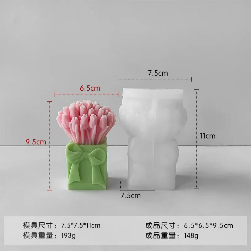 3D Tulip Bouquet Silicone Mold for Candles, Soap, Resin & Cake Decorating – Lavender Flower DIY Craft Mold