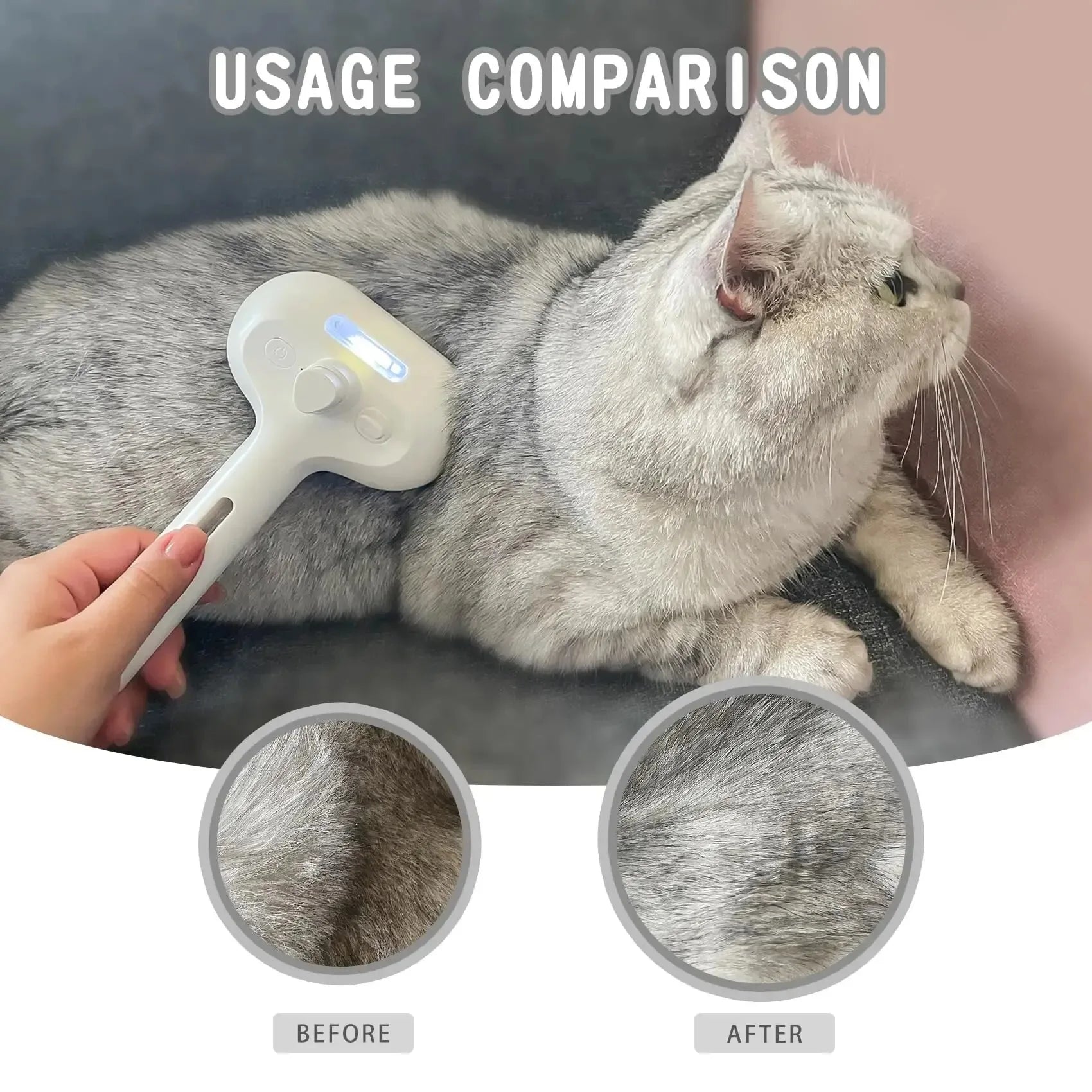 3-in-1 Pet Grooming Brush with Steam Spray - Electric Dog & Cat Hair Remover, Massage Detangler, USB Rechargeable