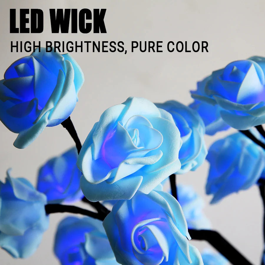 24 LED USB Rose Tree Table Lamp Fairy Flower Night Light for Home Wedding Party Bedroom Gift