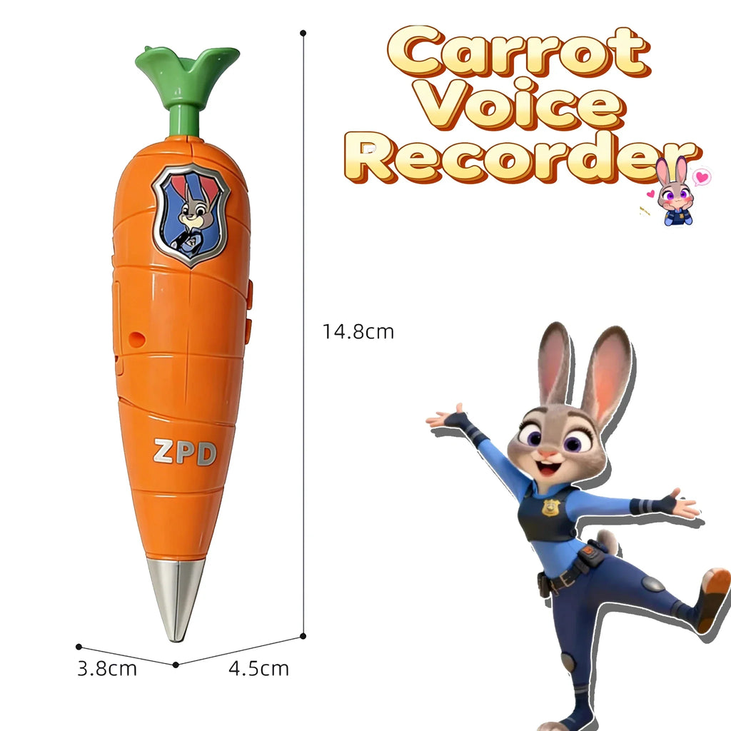 Carrot Mini Recorder 2-in-1 Gel Pen for Kids, Bunny & Fox Character Style, 60s Mini Flute Stationery