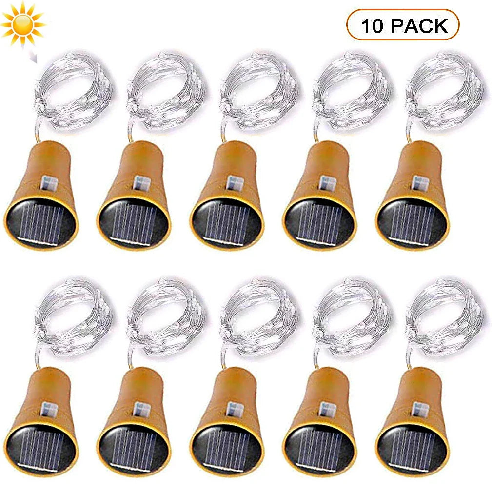 Solar Wine Bottle Cork String Lights — 10/15/20 LED Copper Wire Fairy Lights for Wedding, Party & Garden