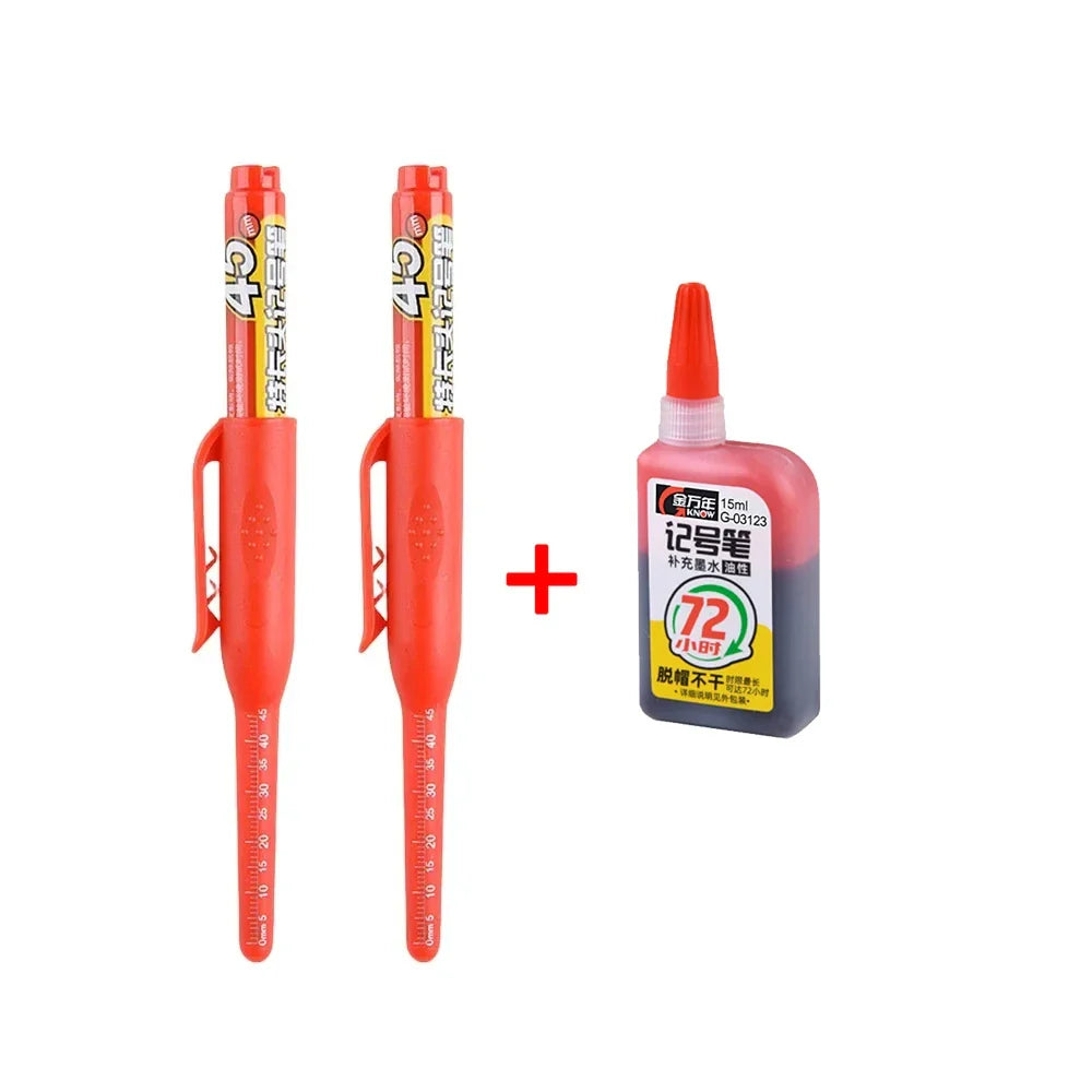 Waterproof Carpenter & Tile Marker Pen 45mm Long Nib — Deep-Hole Woodworking Marker, Black Blue Red (1–6 Pack)