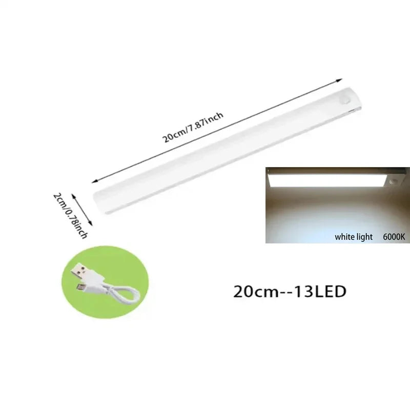 Under-Cabinet Rechargeable LED Motion Sensor Strip Light Magnetic Battery-Operated for Kitchen Cabinet Closet — 10/20/30/50cm (3.9/7.9/11.8/19.7 in)