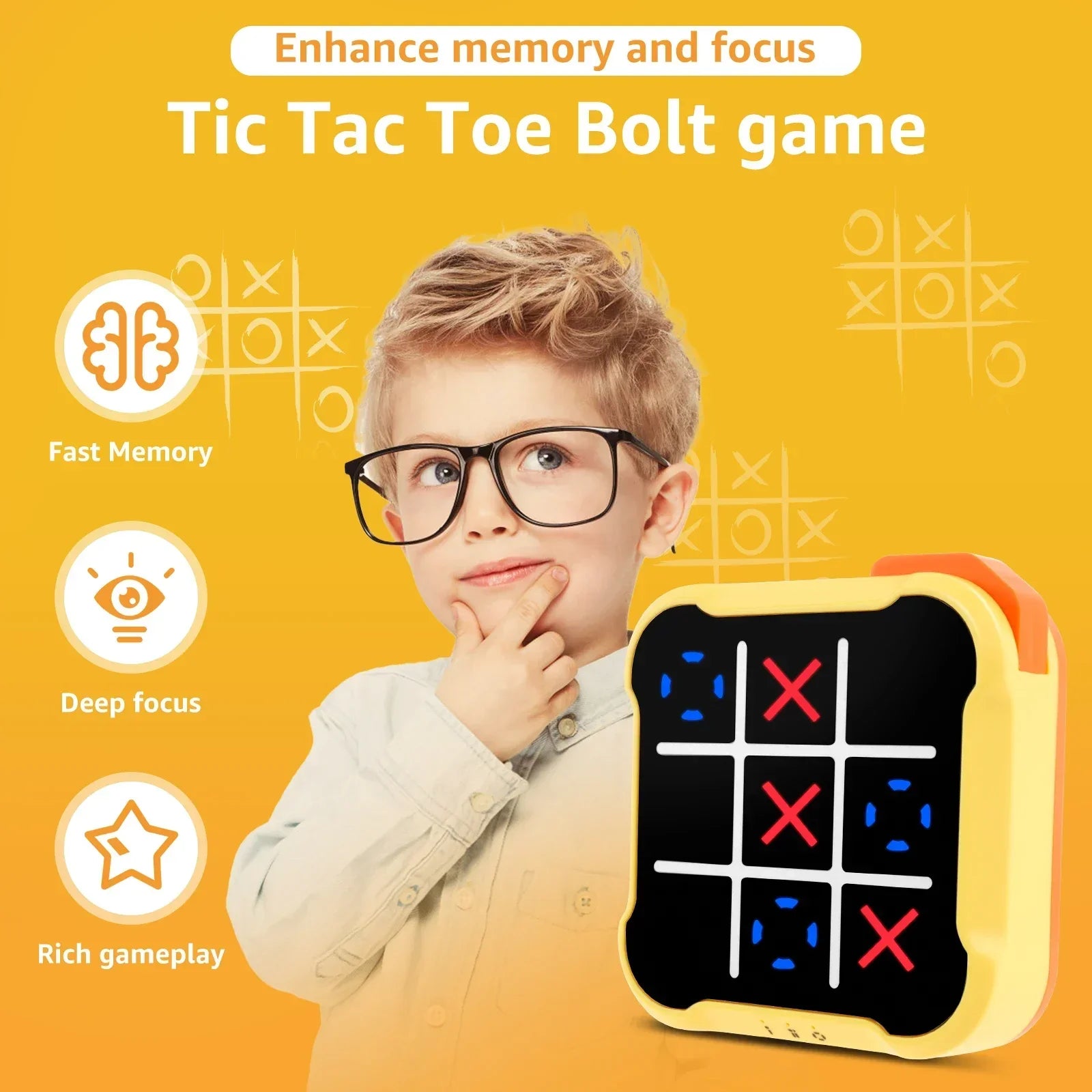 3-in-1 Electronic Tic-Tac-Toe & Bolt Chess Handheld Game - Portable Kids Puzzle Toy Gift
