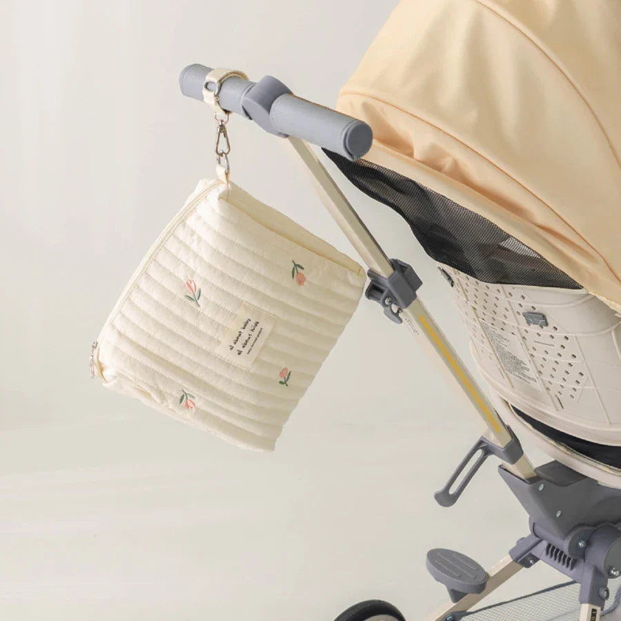 Cute Embroidered Floral Mommy Diaper Bag – Zippered Newborn Nappy Pouch & Stroller Organizer