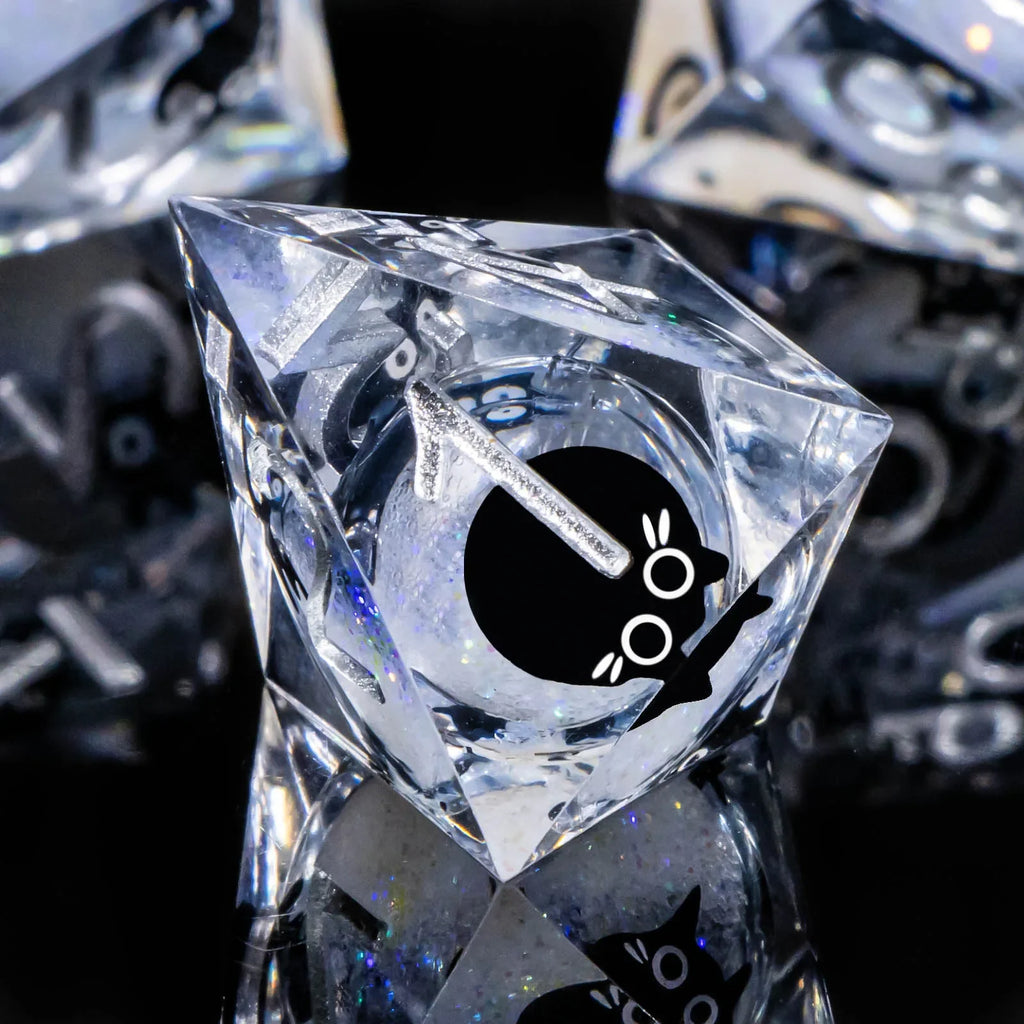 Liquid-Core Cat Resin 7-Piece RPG Dice Set — Sharp-Edge Polyhedral D20 D12 D10 D8 D6 D4 for Dungeons & Dragons & Tabletop