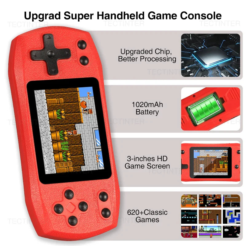 2.4-Inch Retro Handheld Game Console — 620 Classic Games, Rechargeable Portable Player with AV Output & 2-Player Support
