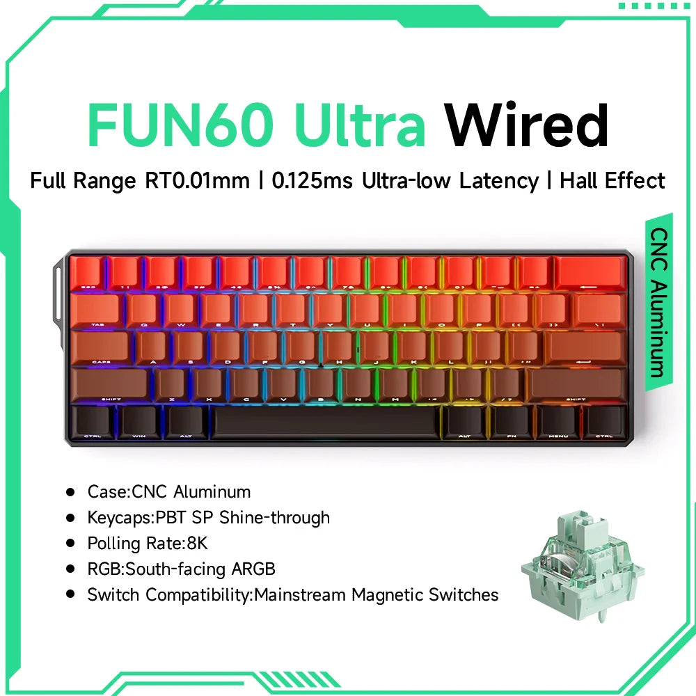60% Magnetic Hot-Swappable Mechanical Keyboard — Tri-Mode USB-C / Bluetooth 5.0 / 2.4GHz, PBT Doubleshot Keycaps & ARGB Lighting