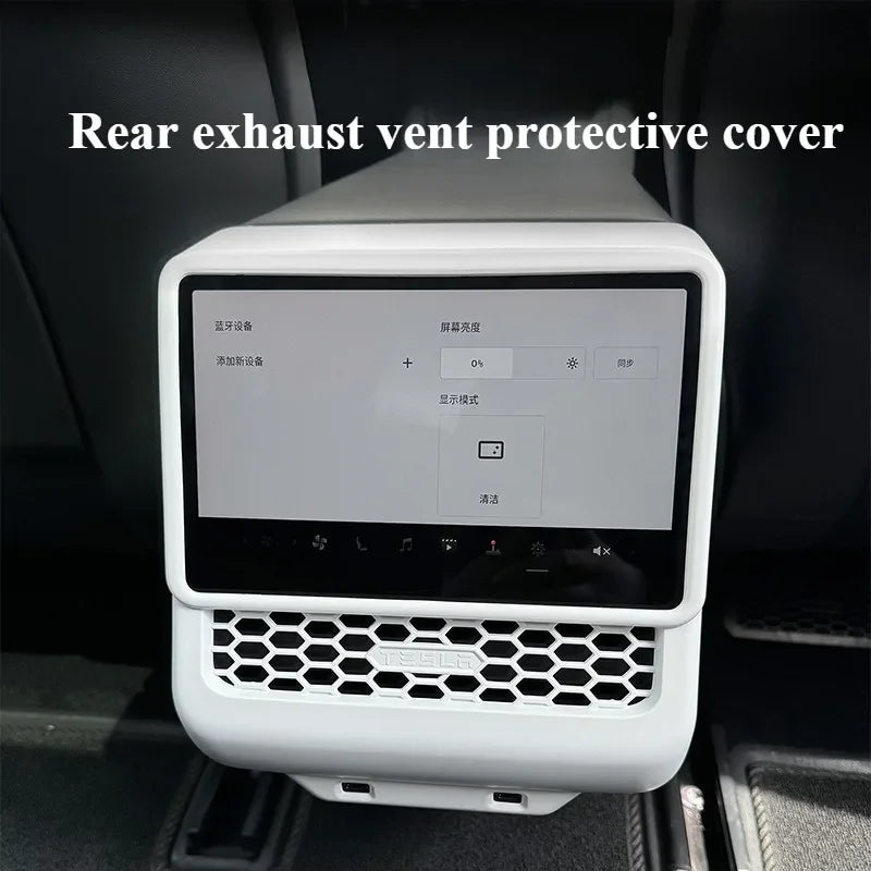Rear Screen Cover Protector Frame Back Air Vent Trim White ABS Car Interior Accessory for Model Y Juniper