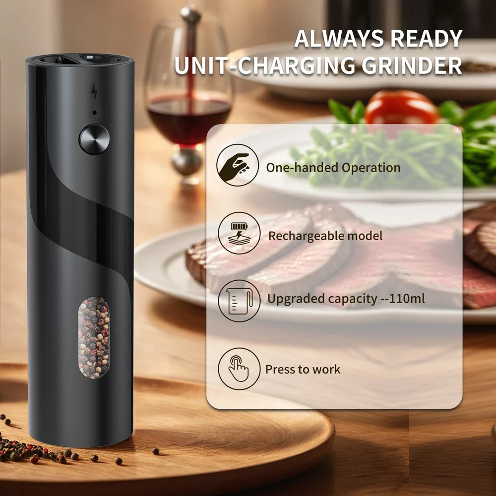 2-Pack USB Rechargeable Electric Salt and Pepper Grinder Set, Adjustable Coarseness, LED Light, Top-Fill Spice Mill