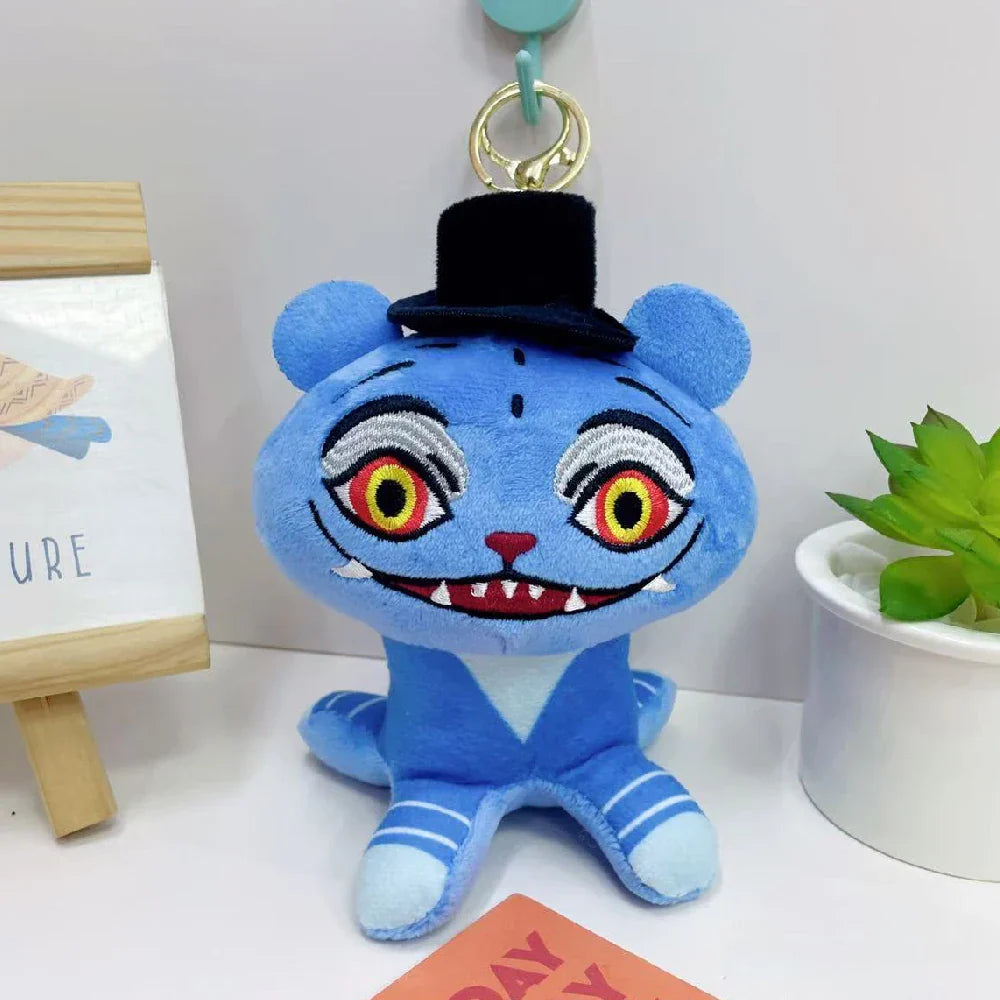 Anime K-Pop Demon Hunter Plush Keychain, Purple Tiger Monster with Black Hat and 3 Eyes Cute Plush Charm Gift