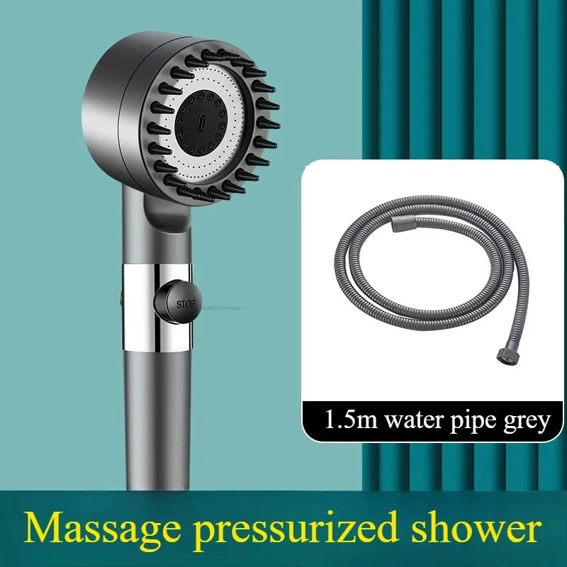 High Pressure Handheld Shower Head with Filter, One-Key Stop and Massage - Bathroom Shower Accessory