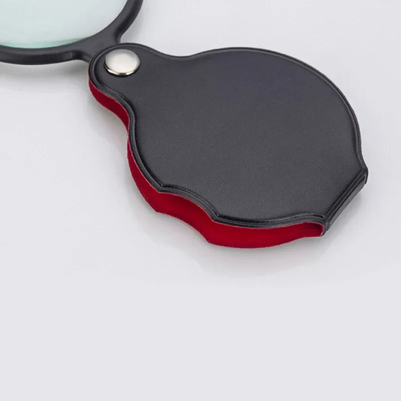 Folding Pocket Magnifier 6X/8X 50mm/60mm Leather Case Portable Handheld Loupe for Reading & Jewelry