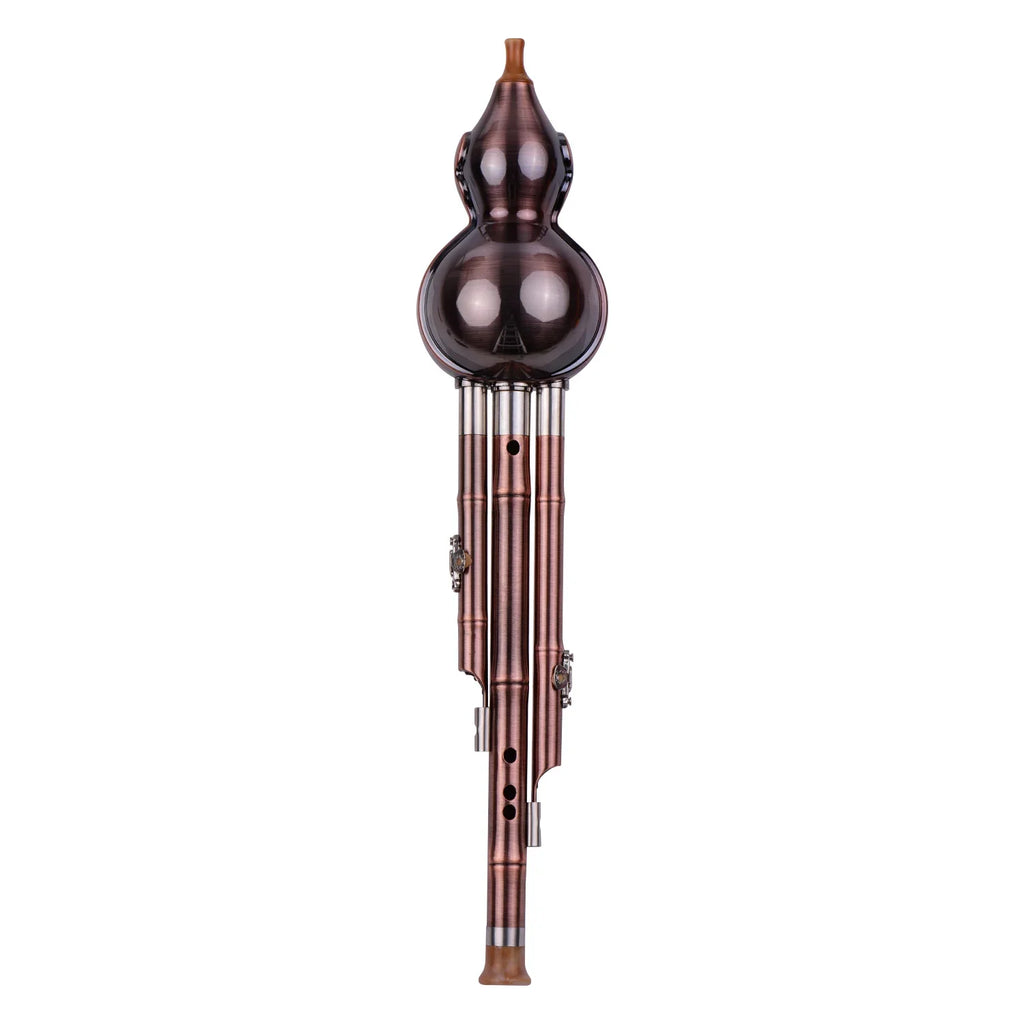 C-Key Hulusi 3-Tone Gourd Flute – Aluminum Body with Copper-Plated Pipes, Case & Decorative Knot
