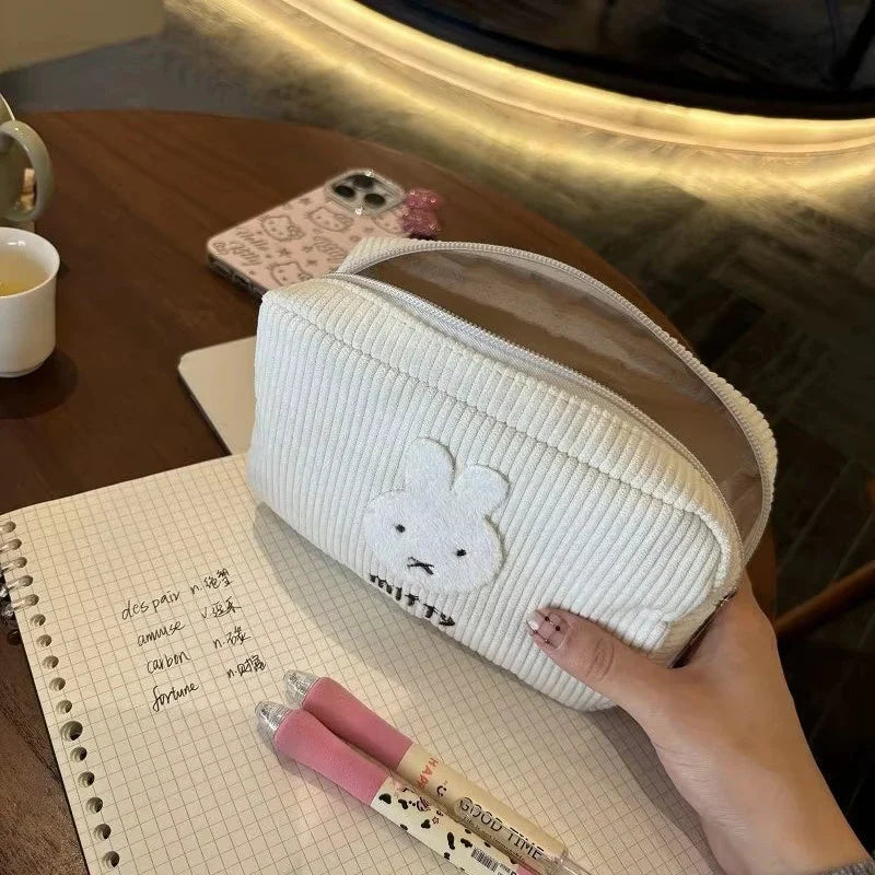 Kawaii Corduroy Cosmetic Bag — Large-Capacity Makeup Pouch, Portable Coin Purse & Pen Organizer