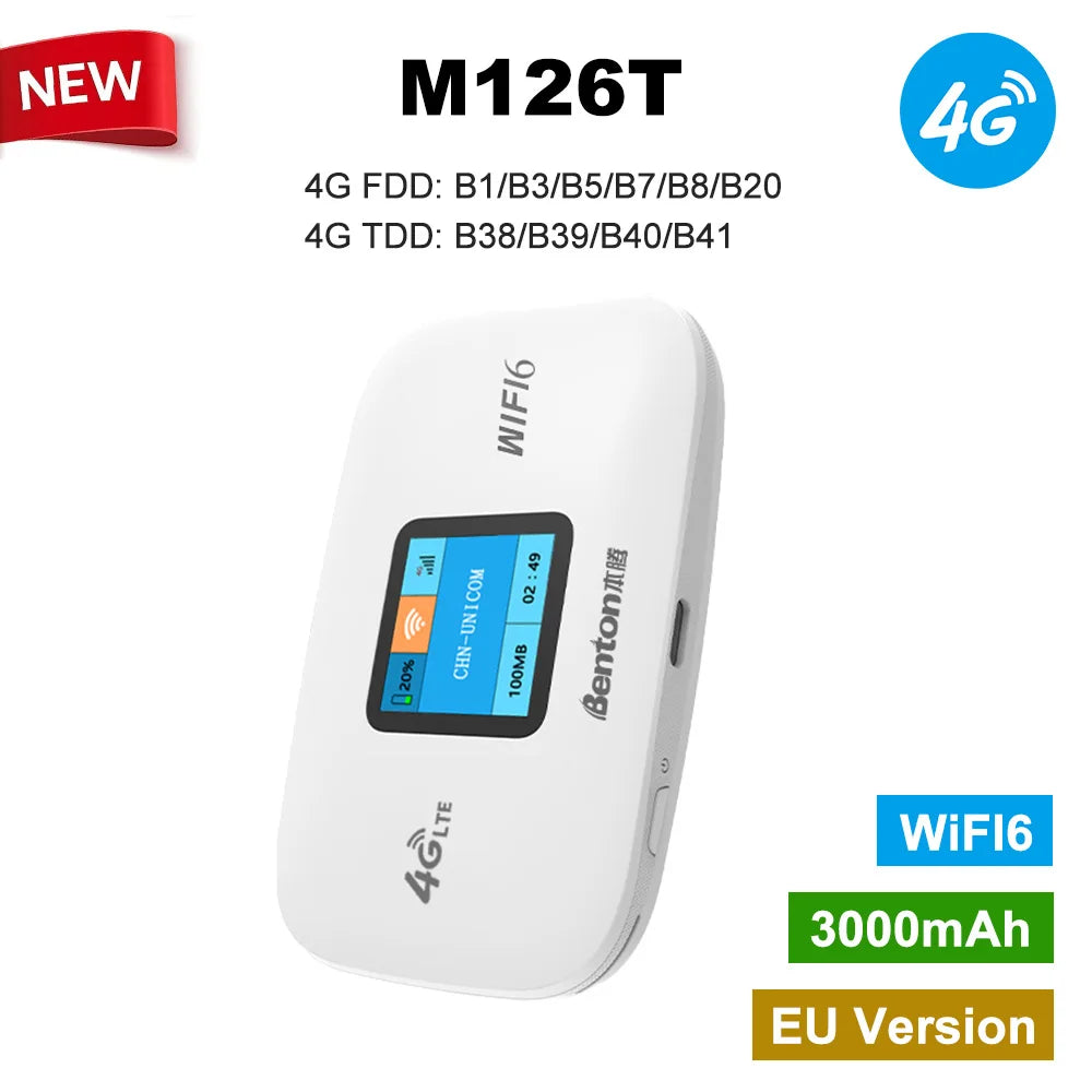 Unlocked MiFi WiFi 6 Mobile 3G/4G LTE Router with SIM Slot - 2.4GHz 150Mbps Portable Travel WiFi Hotspot