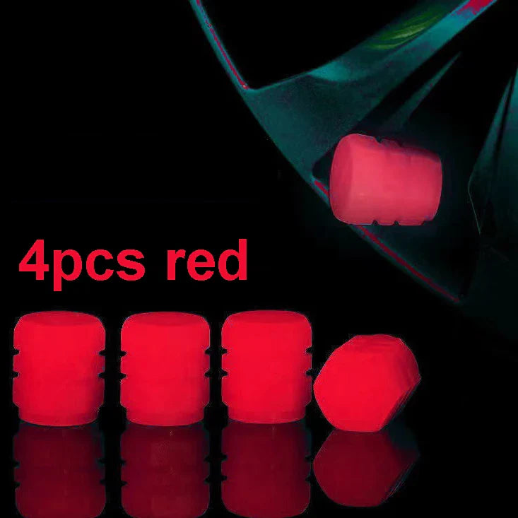 Glow-in-the-Dark Luminous Tire Valve Caps Set of 4 — Fluorescent Wheel Valve Stem Caps Universal for Car Motorcycle Bicycle