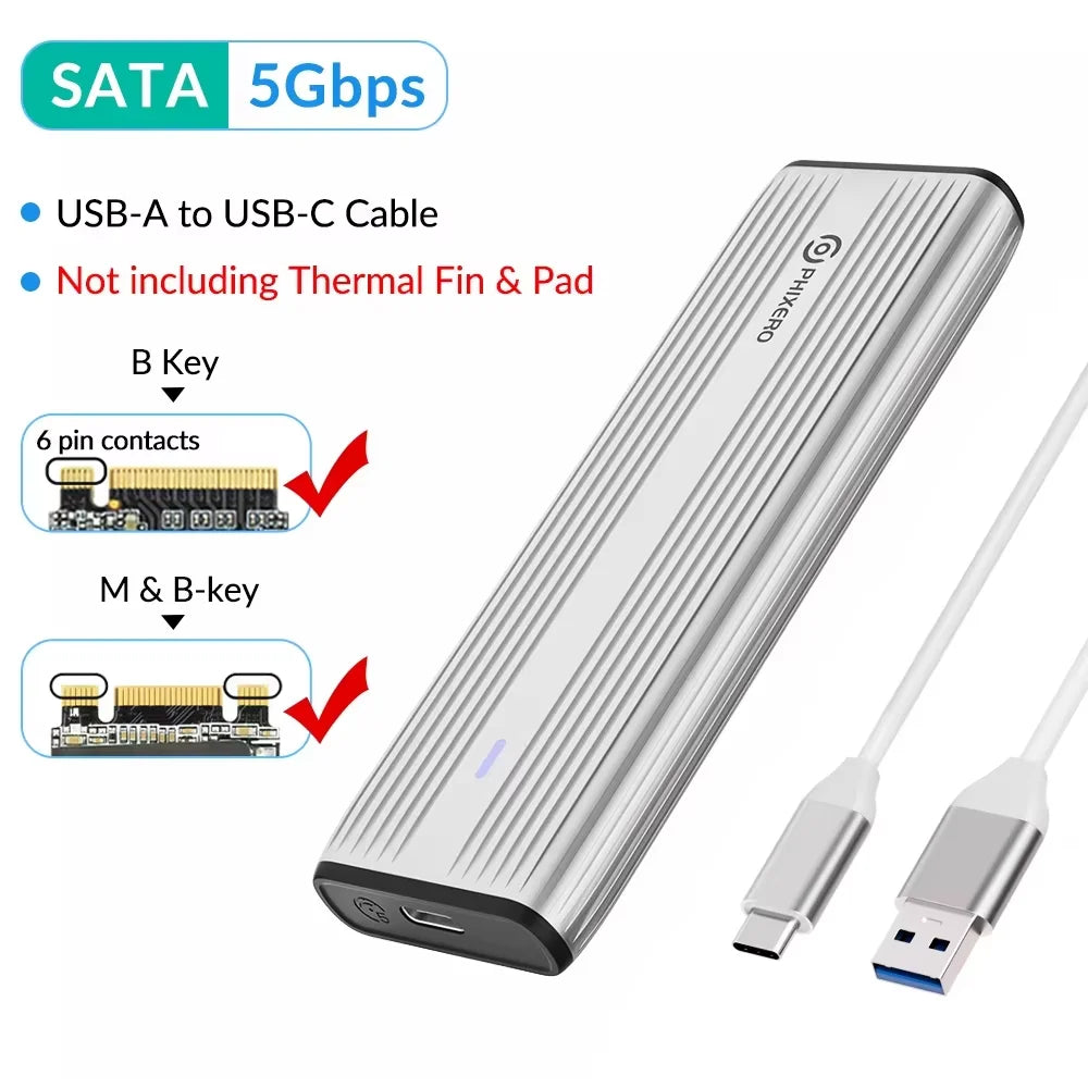 M.2 NVMe & SATA SSD Enclosure USB-C 10Gbps (USB 3.1 Gen2) Tool-Free Aluminum Case — Supports 2230/2242/2260/2280