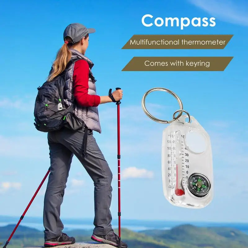 Mini Compass Keychain with Thermometer for Camping, Hiking, Climbing - Portable Outdoor Survival Tool