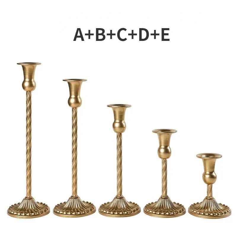 3-Piece Brass Gold Candlestick Holder Set 5.9/7.3/9.3 in (15/18.5/23.5 cm) Taper Candle Stands for Wedding & Home Decor