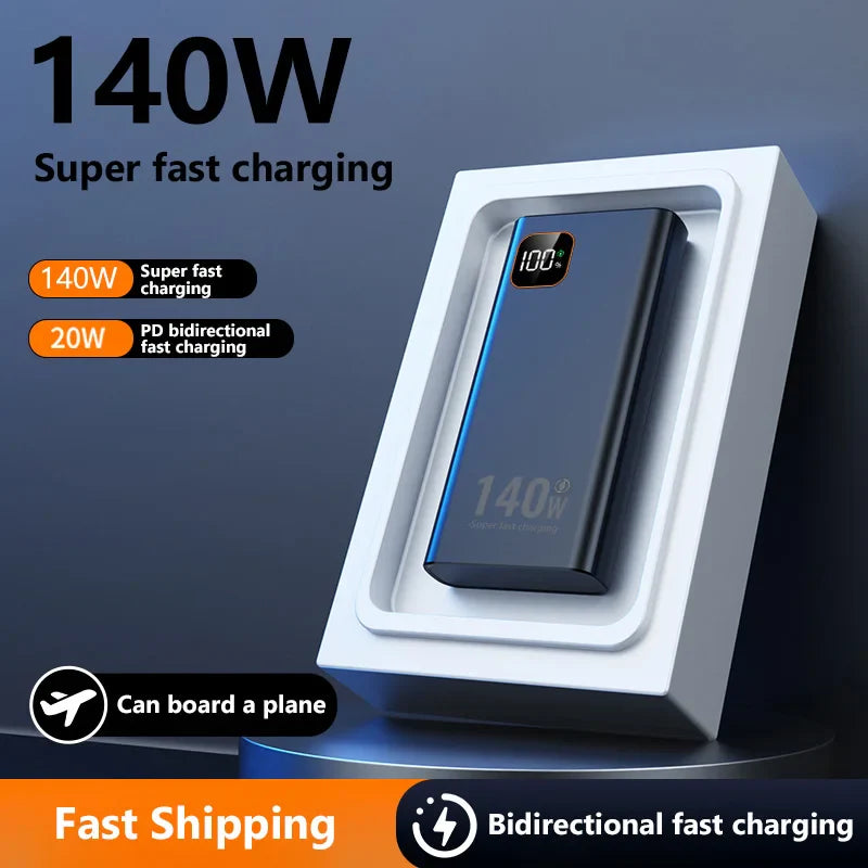 140W 100,000mAh Portable Power Bank USB-C Fast Charging with LED Display, 3-Device Output
