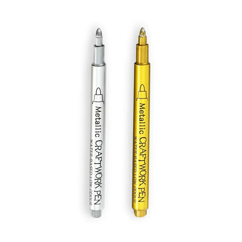 Metallic Brush Marker Pen (1 or 2-Pack) – Gold & Silver Permanent Metallic Ink for Crafts, Scrapbooking & Manga (14 cm / 5.5 in)