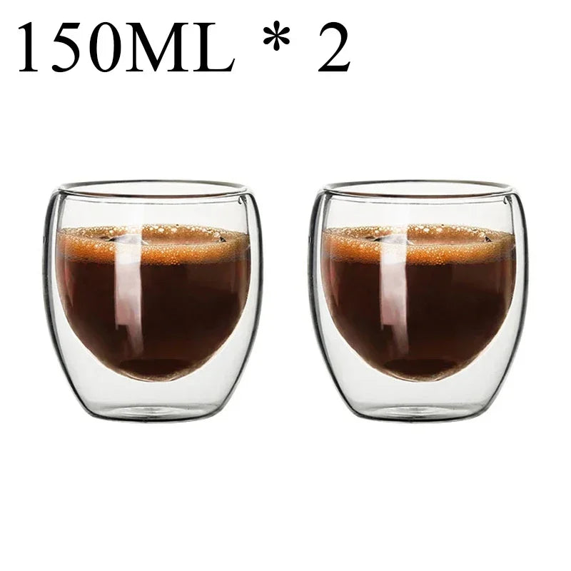 Double Wall High Borosilicate Glass Mugs - Insulated Heat-Resistant Coffee & Tea Cups (2-18 pcs Set)