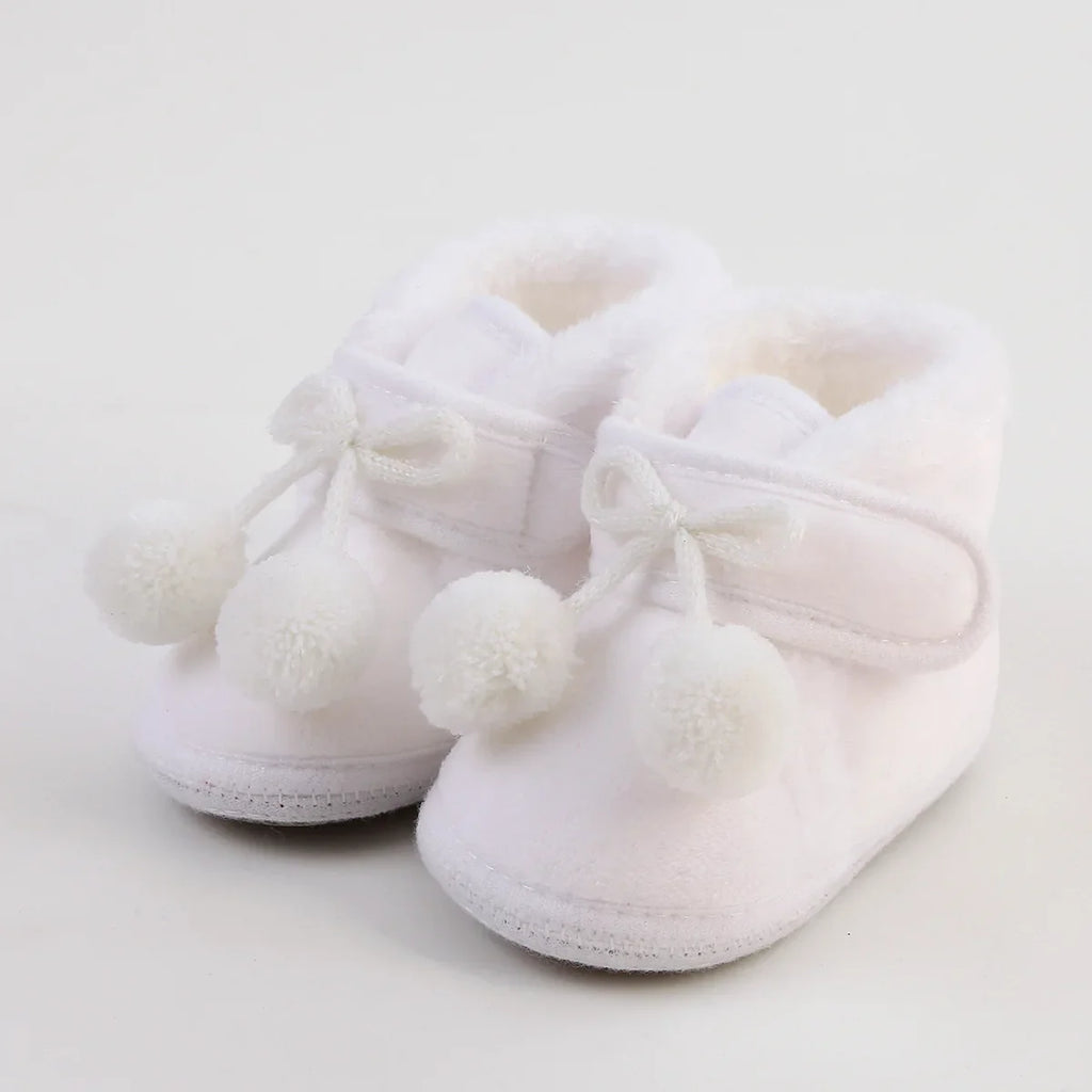 Baby Soft Pompom Snow Booties - Warm Infant & Toddler First Walker Boots, Sizes 12-14 (4.3-4.9 in / 11-12.5 cm)