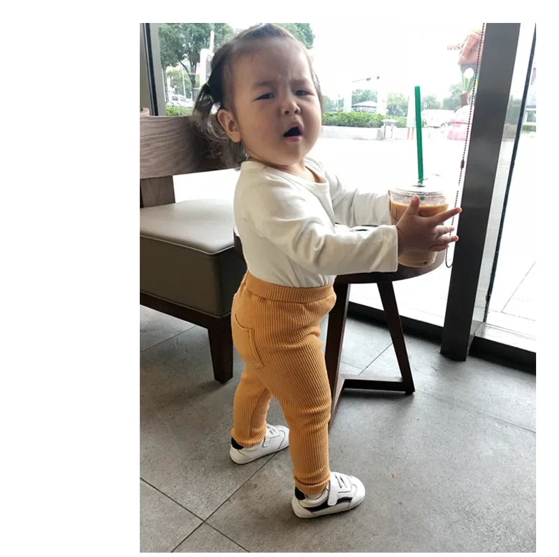 Unisex Kids Cotton High-Waist Leggings - Full-Length Pencil Pants for Girls & Boys (Ages 4-6)