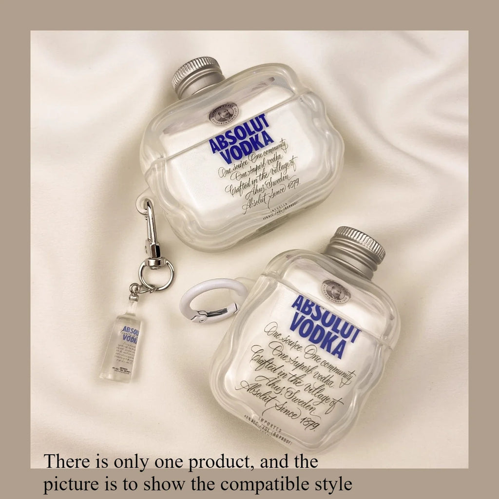 Vodka Bottle Silicone Earbud Case — Novelty Vodka Bottle Protective Cover for Wireless Earbuds, Dustproof Keychain