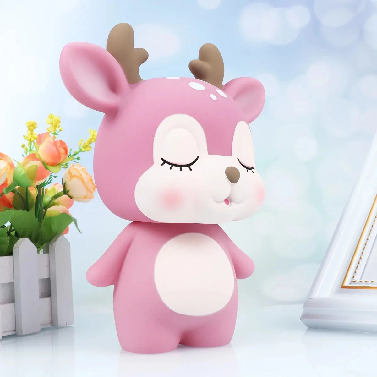 Cute Cartoon Deer Piggy Bank - Vinyl Coin Bank Money Jar, Large Savings Box (7.6 x 6.06 x 3.94 in | 19.3 x 15.4 x 10 cm)