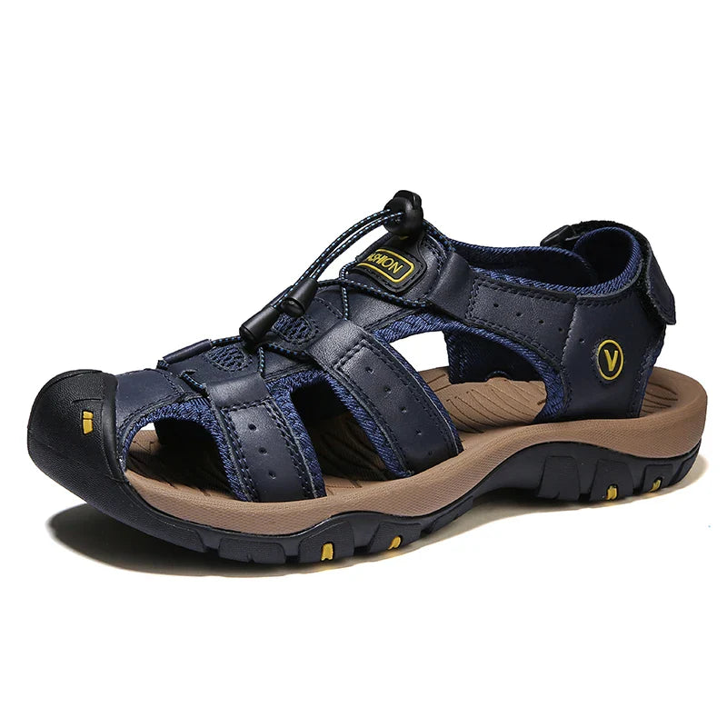 Men's Leather Sandals Breathable Casual Outdoor Beach Slip-On Roman Style