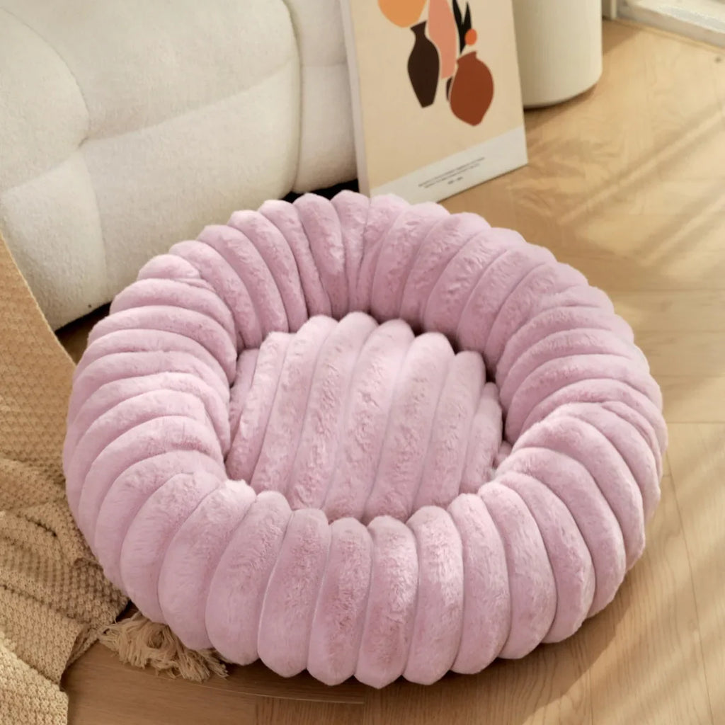 Large Round Pet Bed – Washable Faux Fur Dog & Cat Sofa, All-Season Cozy Plush