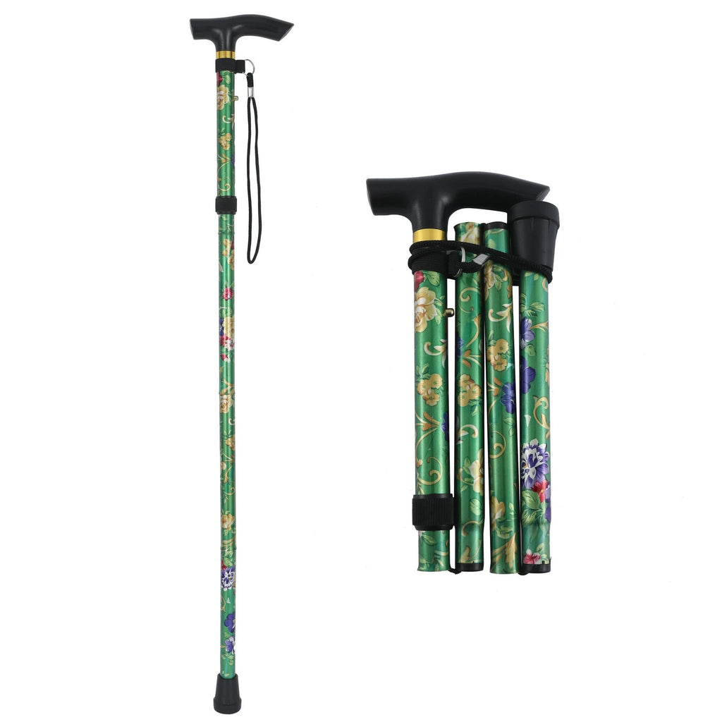 Adjustable Foldable Flower-Top Aluminum Walking Cane – T-Handle Portable Hiking Stick, 32–36 in (82–92 cm)
