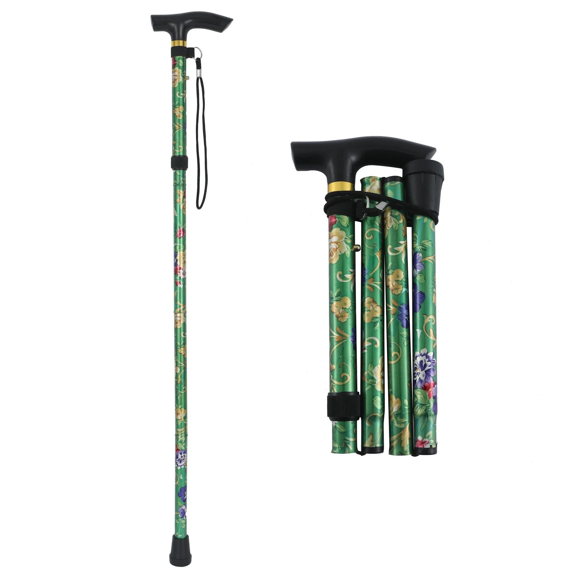 Adjustable Foldable Flower-Top Aluminum Walking Cane – T-Handle Portable Hiking Stick, 32–36 in (82–92 cm)