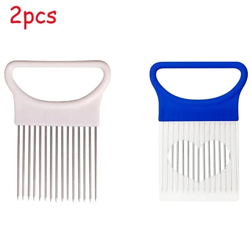 Colorful Onion Slicer & Holder - Stainless Steel Potato Chip Style Vegetable Slicer (1/2/3/4-Pack)